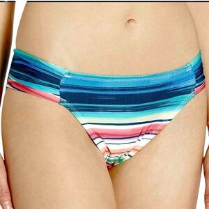 La Blanca Mitered Stripe Shirred Side Bikini Swim Hipster Bottom